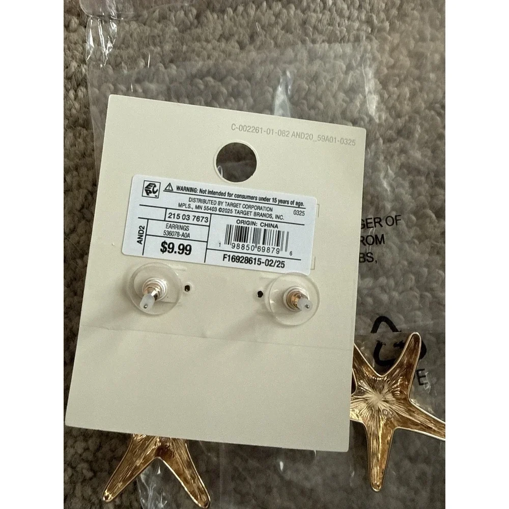 A New Day Shell & Starfish Dangling Earrings‎ Gold Tone Nickel Free